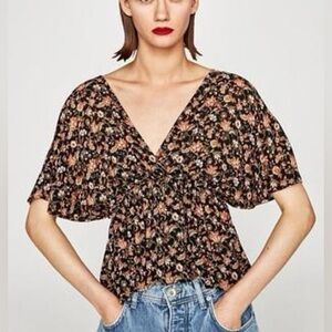 Zara | Floral V-Neck Blouse